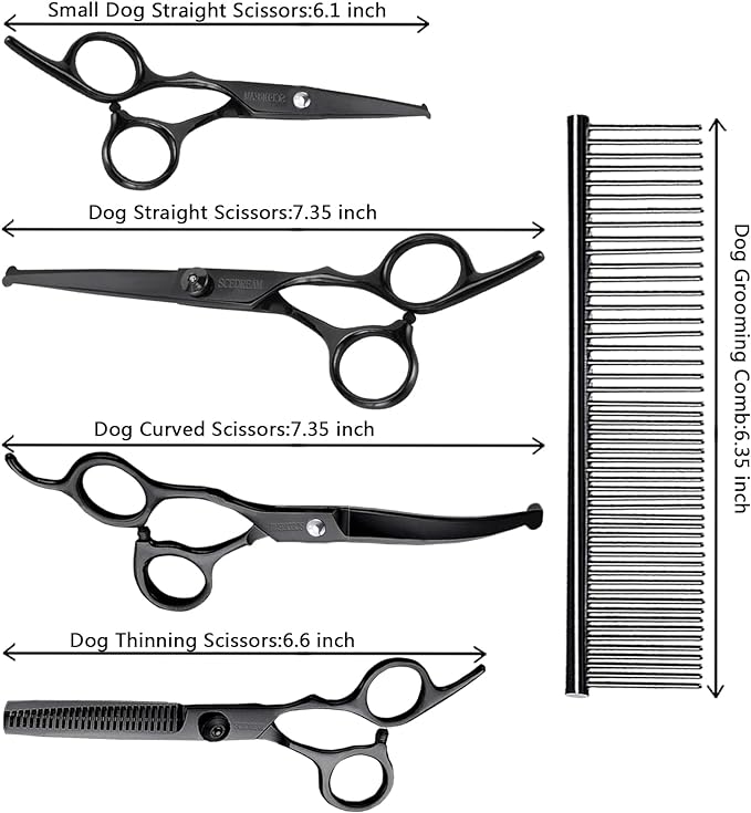 Dog Grooming Scissors Kit with Safety Round Tips, Professional 6 in 1 Grooming Scissors for Dog, Cats, Pets, 4CR Stainless Steel, Sharp and Durable