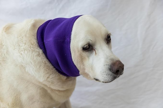 Ear Hematoma Dog, (2 Pack) Ear Muffs Snood Earmuffs No Wrap Ear Flap Soothing Hoodie for Dogs Grey+Purple L