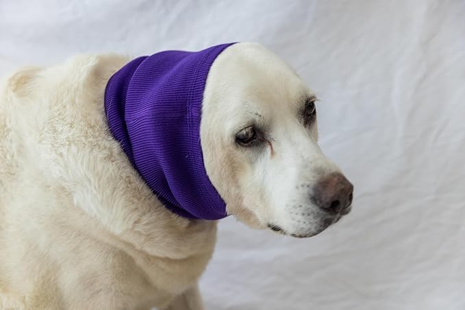 Ear Hematoma Dog, (2 Pack) Ear Muffs Snood Earmuffs No Wrap Ear Flap Soothing Hoodie for Dogs Grey+Purple L