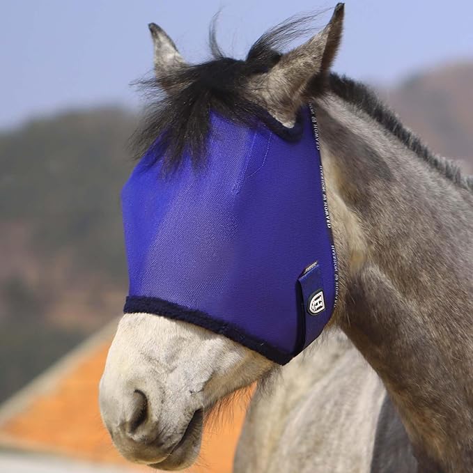 Harrison Howard All-Round Mesh Horse Fly Mask UV Protective with Fleece-Padded Edging Deep Navy L