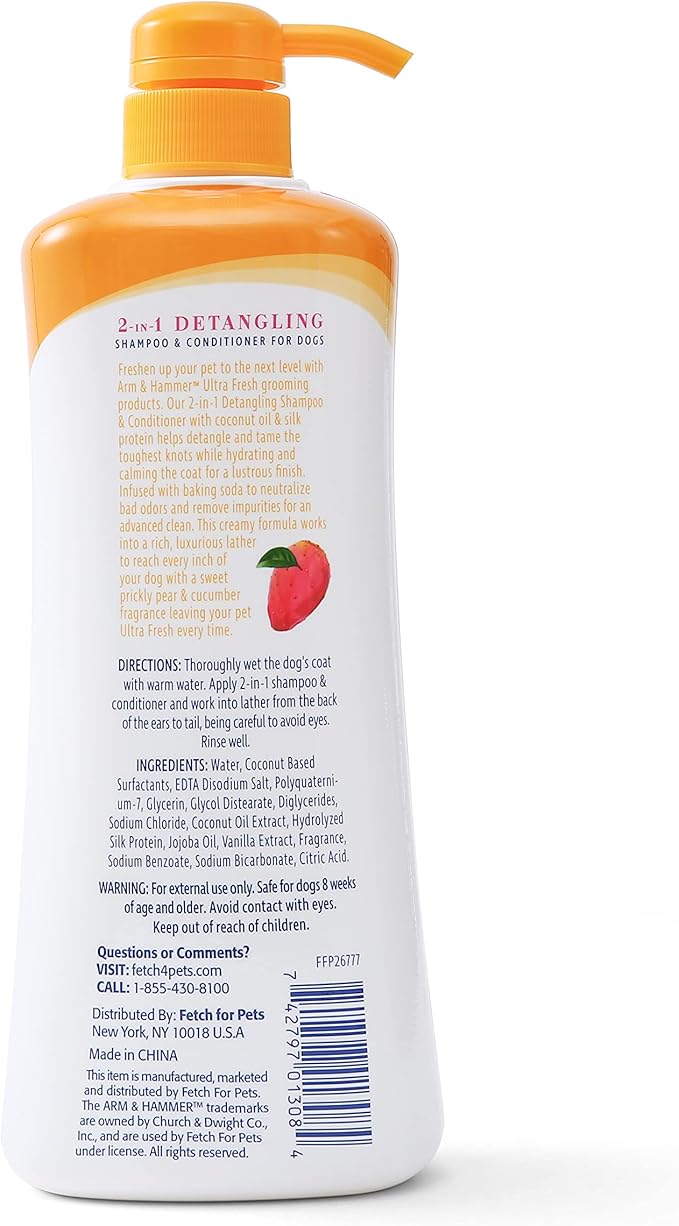 Arm & Hammer for Pets Ultra Fresh Detangling Dog Shampoo + Conditioner, Value Size 24oz, Dog Conditioner, Great Smelling Dog Grooming Supplies, Dog Bathing Supplies, Dog Wash