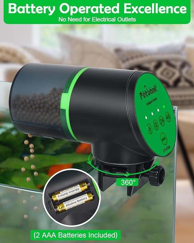 Automatic Fish Feeder for Aquarium - Auto Fish Food Dispenser Battery Operated Vacation Timer Fish Feeder Automatic Dispenser with 2 AAA Batteries Included