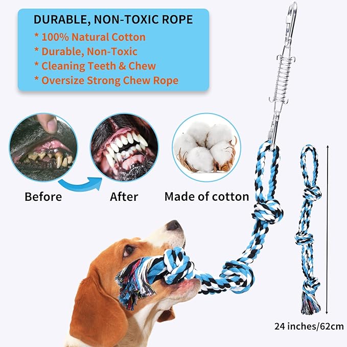 LOOBANI Dog Spring Pole Toy for Pitbull, Outdoor Durable Hanging Rope Tug Toys for Exercise & Muscle Building & Bite Training, Interactive Tug of War Game for Medium to Large Breeds Solo Play(Blue)