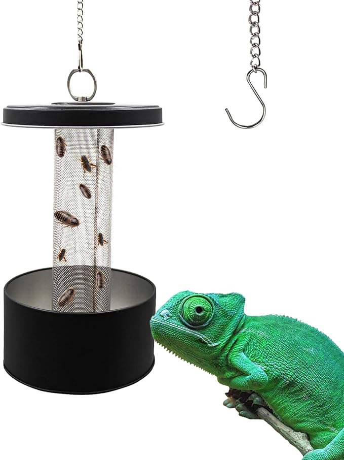 Chameleon Food Bowl, Lizard Feeder, Reptile Food Cup, Chameleon Cage Accessories, Dubia Roaches Mealworms Superworms Organizer with Column for Prey to Climb and Move