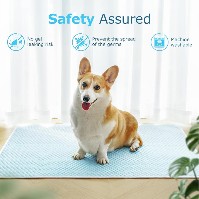 Mora Pets Dog Cooling Mat Breathable Cooling Pad for Dog Cats Washable Pet Cooling Mat for Indoor Outdoor Pets with Non-Slip Bottom 40x28 inch Light Blue Extra Large