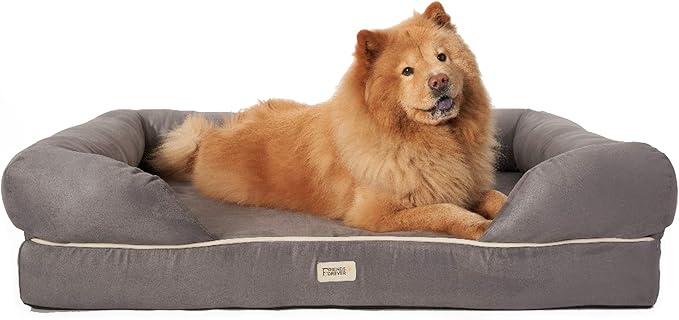 Friends Forever XX-Large Dog Bed, Orthopedic Dog Sofa Memory Foam Mattress, Calming Dog Couch Bed, Wall Rim Pillow, Water Resistant Liner, Washable Cover, Non-Slip Bottom, Chester, XX-Large Grey