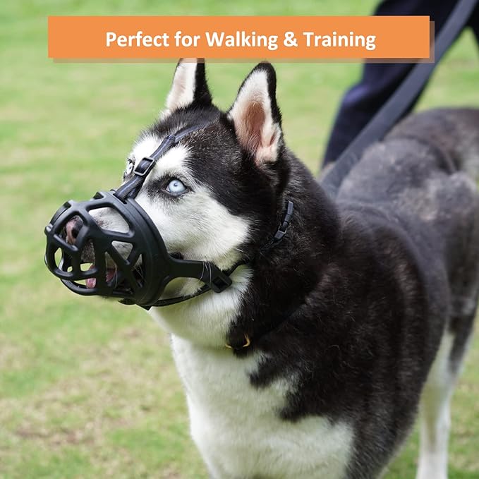 BARKLESS Dog Muzzle, Basket Muzzle for Biting, Chewing and Scavenging, Humane Cage Mouth Cover, Perfect for Grooming and Training Small, Medium, Large Aggressive Reactive Dogs