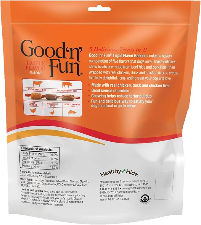 Good'N'Fun Triple Flavored Rawhide Kabobs for Dogs, 1 pack, 12 oz