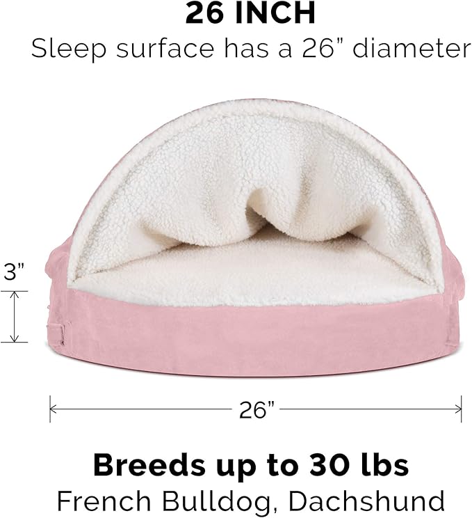 Furhaven 26" Round Memory Foam Dog Bed for Medium/Small Dogs w/ Removable Washable Cover, For Dogs Up to 30 lbs - Sherpa & Suede Snuggery - Pink, 26-inch