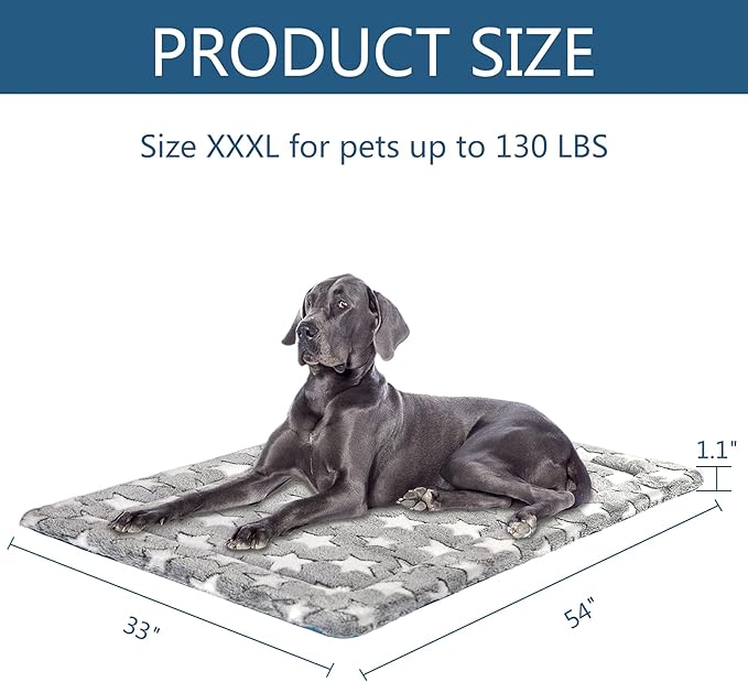 KROSER Fancy Dog Crate Pad Dog Bed Mat Reversible (Cool & Warm), Dog Bed Pad with Machine Washable, Dog Crate mat for Small to XXX-Large Dogs, Grey, Navy, Star Pattern