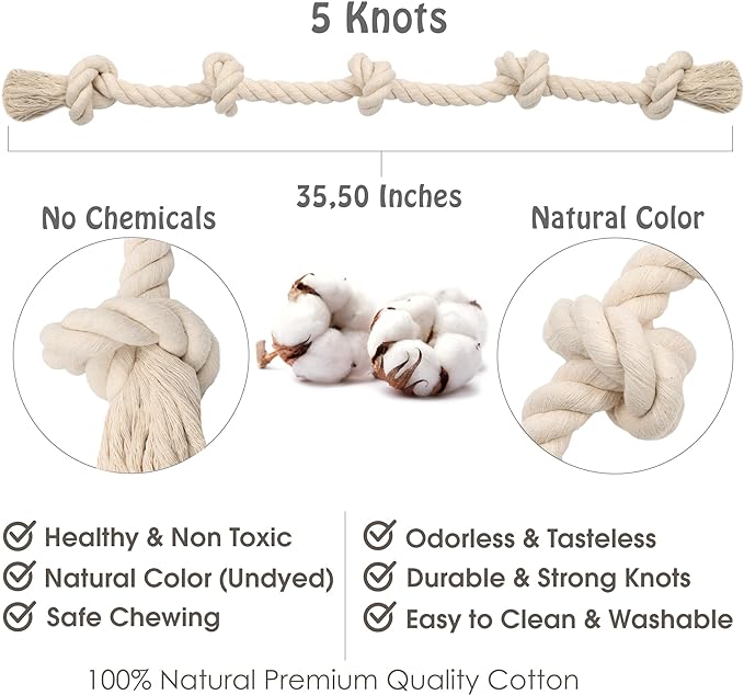 Natural White Tough Dog Rope Toy. Premium and Non Toxic Cotton Interactive Dog Toys for Large Dogs, Tug of War Dog Toy, Dog Ropes for Large Dogs, Rope Dog Toys, Chew Rope