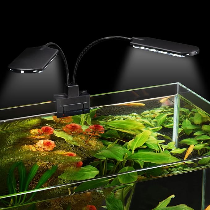 WEAVERBIRD Double Head Aquarium Fish Tank Light 15W 32 LED Aquarium Planted Clip Lamp 1600LM White LED Lighting for 8-15 Inch Fish Tank