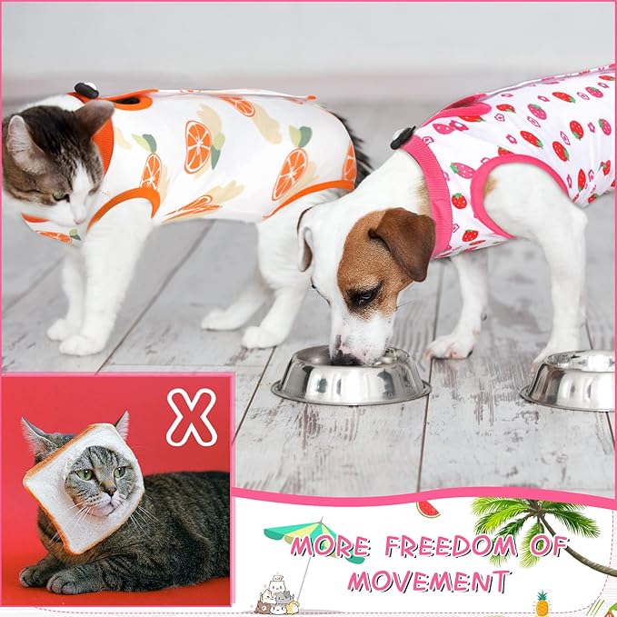 3 Pieces Cat Recovery Suit Kitten Recovery Suit E-Collar Alternative for Cats and Dogs Abdominal Skin Anti Licking Pajama Suit (Fruit Pattern, Small)