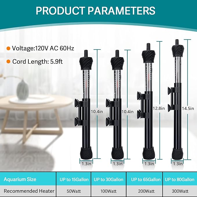 hygger ETL Certification Aquarium Heater, 50W/100W/200W/300W Submersible Fish Tank Thermostat Heater with Firm Double Pair Suction Cups for Coral Saltwater and Freshwater Tank with Thermometer (300W)