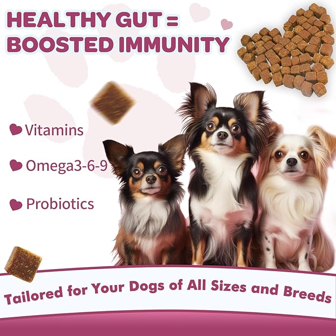 Probiotics for Dogs - Dog Probiotics and Digestive Enzymes for Digestive Health - Plus Fish Oil & Vitamins Supplement for Allergies & Immune & Itchy Skin, 120 Chicken Flavor Probiotic Soft Chews