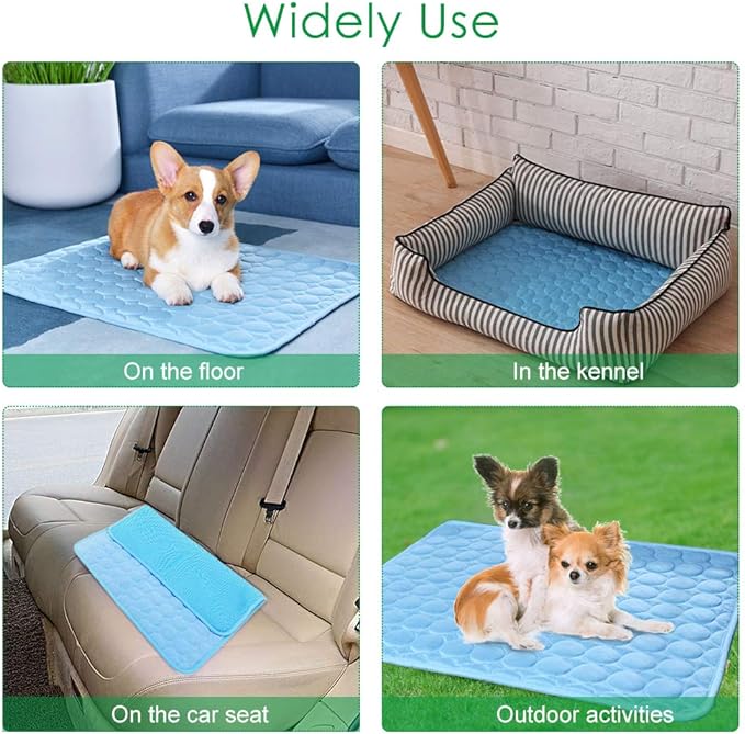 VeMee Cooling Mat Pad for Dogs Cats Ice Silk Mat Cooling Blanket Cushion for Kennel/Sofa/Bed/Floor/Car Seats Cooling (Dog Cooling mat-Blue)