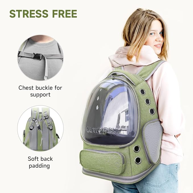 Cat Backpack Carrier, Breathable Cat Carrier Large Space Bubble Pet Backpack for Kitty Small Dog up to 15lbs, Transparent & Foldable Pet Carrier for Travel Hiking