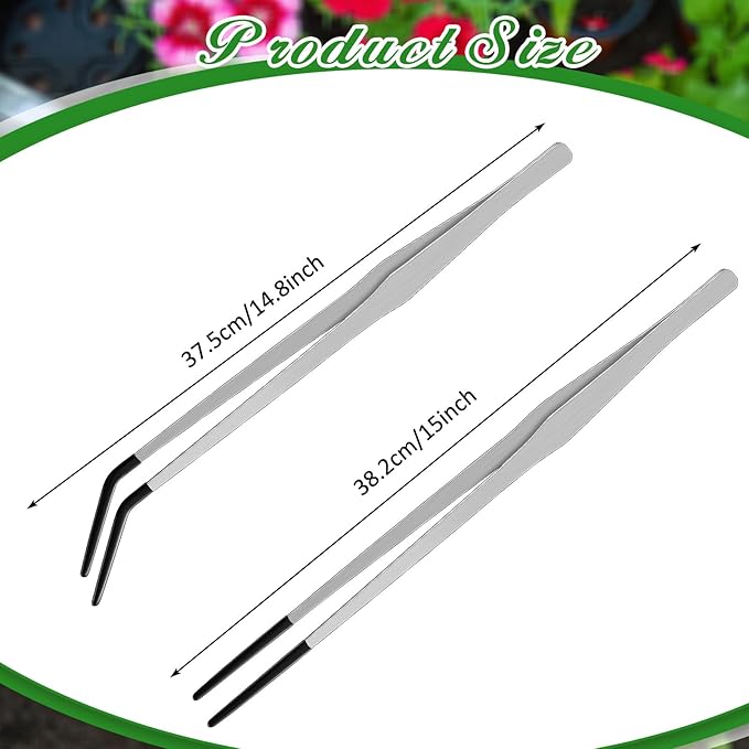 2 Pcs Reptile Feeding Tongs Stainless Steel Long Handle Tweezers Straight and Bent Rubber Tipped Tweezers with 2 Pcs Reptile Food Dish Bowl Terrarium Feeder Tools for Gecko Snake (15'')