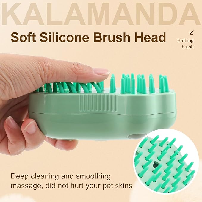 Cat Steam Brush for Shedding, 4 in 1 Steamy Cat Brush with Cleanser, Dog Massage Grooming Brush with Release Button, Pet Hair Cleaning Misting Comb for Kitten(Green Paw)