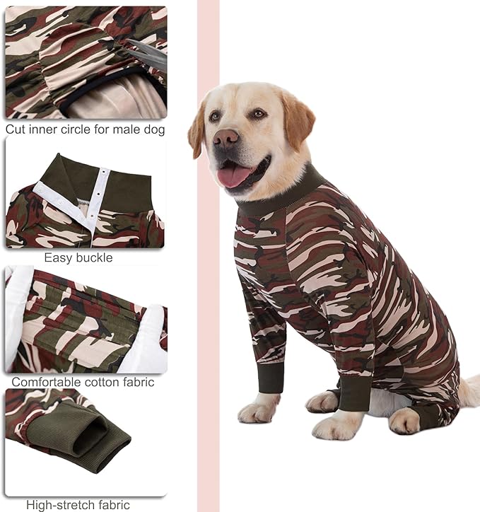 Recovery Suit for Large Medium Dogs After Surgery, Soft Breathable Anti Licking Dog Onesie E-Collar & Cone Alternative, Pet Bodysuit for Preventing Hair Loss Full Cover Wound(2XL, Camouflage)