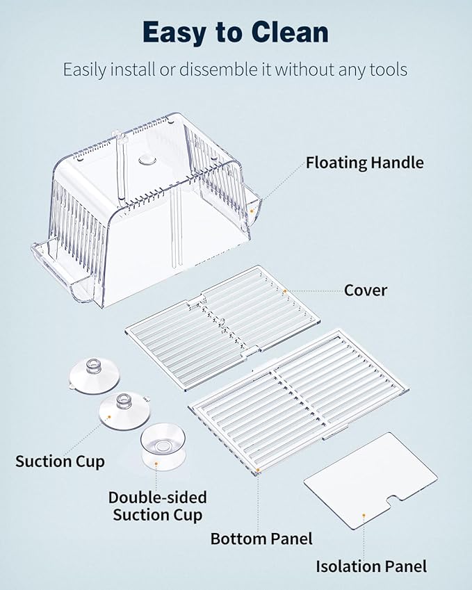Pawfly Aquarium Fish Breeding Box, Fish Tank Hatchery Incubator with 6 Suction Cups Acrylic Hatching Box for Baby Fish Shrimp Betta Medium Acclimation Isolation Box