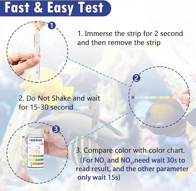 Aquarium Test Strips for Freshwater Fish: 7 in 1 Fish Tank Water Testing Kit for Aquarium Pond - Accurate Testing Nitrate Nitrite Hardness Free Chlorine pH Carbonate Total Alkalinity-150 Strips