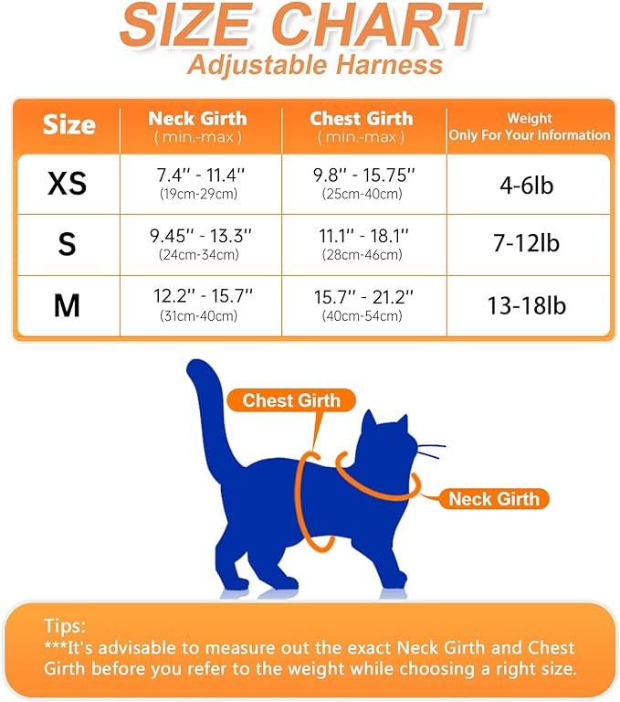 Cat Harness and Leash Set [ MAX Safety Third Generation ] Escape Proof Soft Adjustable Cat Leash Breathable Comfortable Vest Easy to Wear Kitten Harness for Outdoor Walking