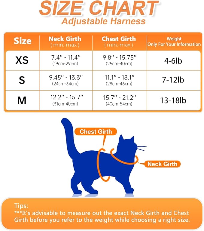 Cat Harness and Leash Set [ MAX Safety Third Generation ] Escape Proof Soft Adjustable Cat Leash Breathable Comfortable Vest Easy to Wear Kitten Harness for Outdoor Walking