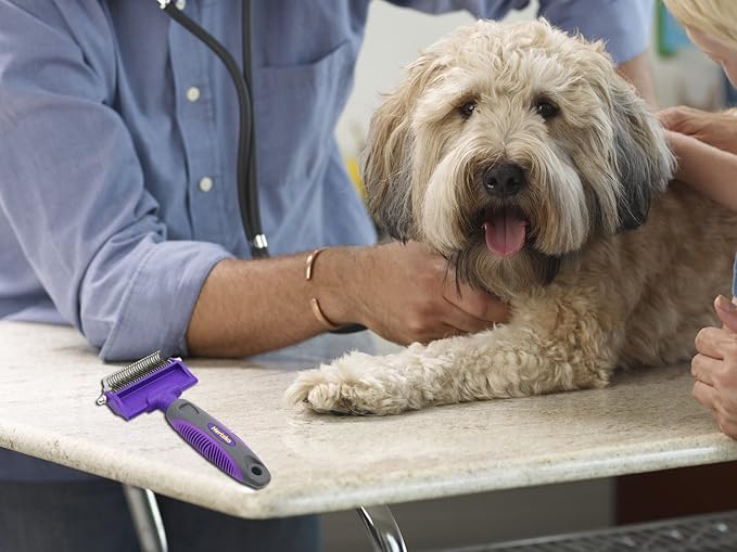 Hertzko Double-Sided Dog & Cat Dematting Comb: Pet Grooming Tool for Removing Loose Undercoat, Mats, and Tangled Hair - Doodle Dematting Comb, Self-Cleaning (Purple)