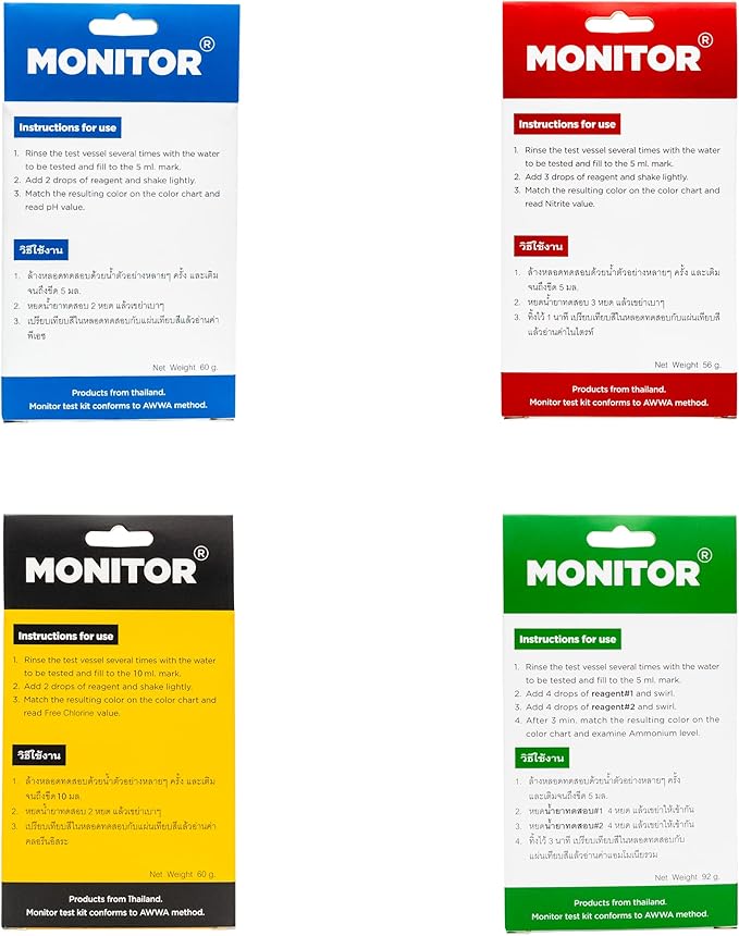 Monitor Ph7.1-8.9, Chlorine, Nitrite, Ammonia Test KIT_Combo Set