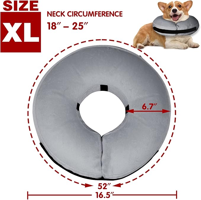 Inflatable Dog Collar-Soft Protective Cone for Dogs After Surgery,Dog Donut Collar Suitable for Dogs and Cats,Dog Cone Collar to Prevent Pets from Touching Stitches,Wounds and Rashes,Grey-XL