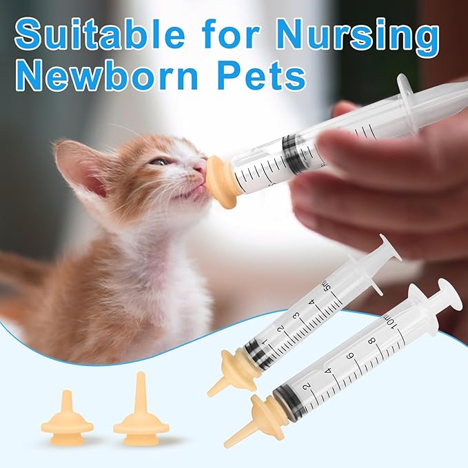 12PCS Kitten Nipples for Feeding, Professional Kitten Feeding Syringes, Nipple&Feeding Kit for Kittens and Puppies, Reusable Newborn Kitten Supplies, Suitable for Feeding Kitten, Puppy, Rabbit