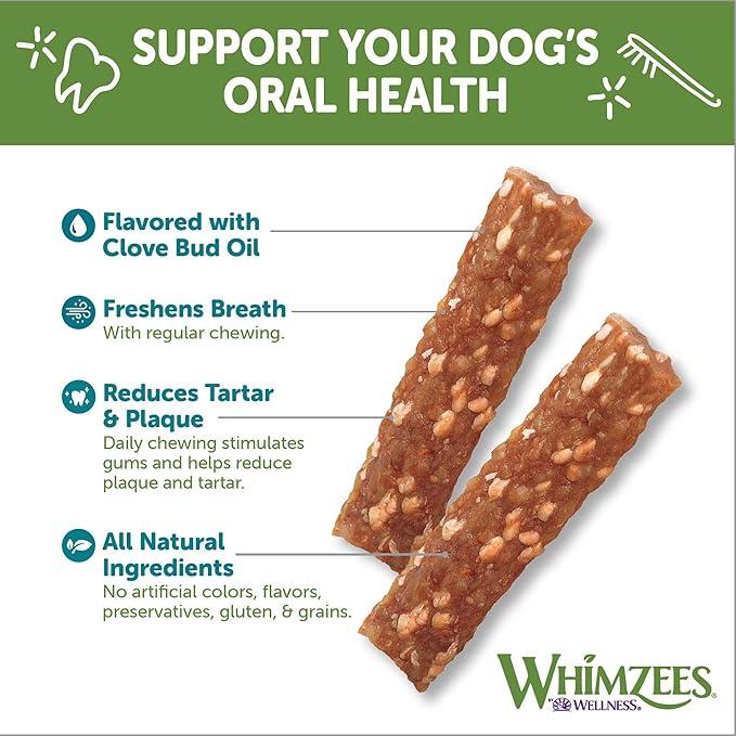 WHIMZEES by Wellness Veggie Strip Natural Dental Chews for Dogs, Long Lasting Treats, Grain-Free, Freshens Breath, Medium Breed, 14 count