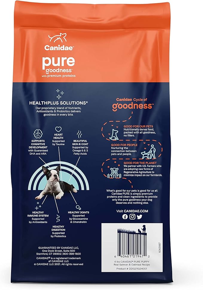 CANIDAE Pure PUPPY Real Salmon & Oatmeal Recipe Dry Dog 4 LB