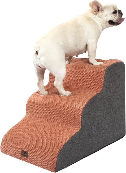 Dog Stairs Ramp for High Beds and Couch,Curved Dog Steps for Small Dogs and Cats Pet Stairs Non-Slip Balanced Portable Pet Step Indoor, 3 Steps,Brown