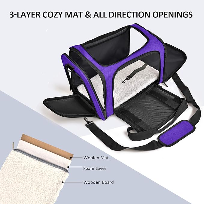 Henkelion Pet Carrier for Small Medium Cats Dogs Puppies up to 15 Lbs, Airline Approved Small Dog Carrier Soft Sided, Collapsible Travel Puppy Carrier - Purple