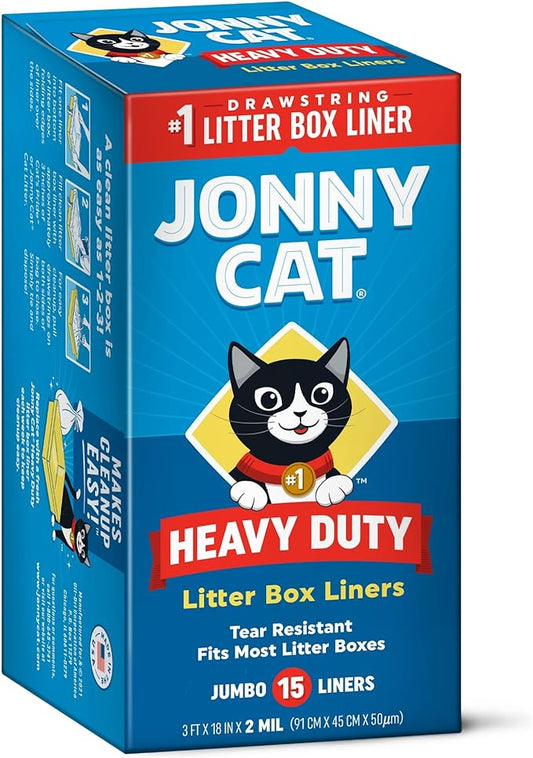 Jonny Cat Litter Box Liners: Heavy Duty - Tear & Leak Resistant - Drawstring Close - Jumbo, 15 Count