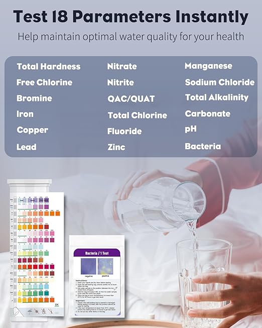 Pawfly 18 in 1 Drinking Water Test Kit, 125 Strips for Tap Water Well Swimming Pool Aquarium Spa, Home Water Quality Test Strips for pH Hardness Chlorine Lead Iron Copper Nitrate Fluoride & More