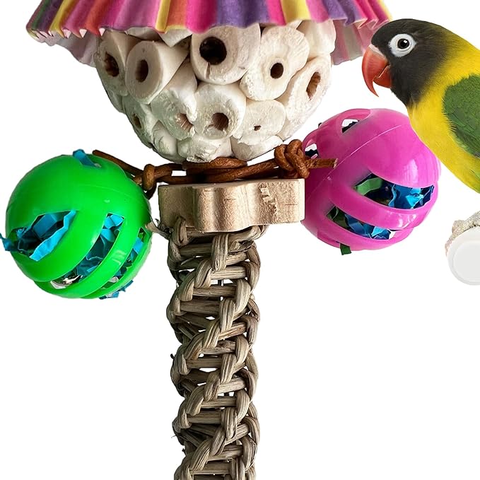 Conure Toys, Natural Bird Sola Ball Chewing Toys, Hanging Bird Parrot Foraging Shredder Toy with Bell for Parrots Parakeets Conures Cockatiels Budgie Cage Toy