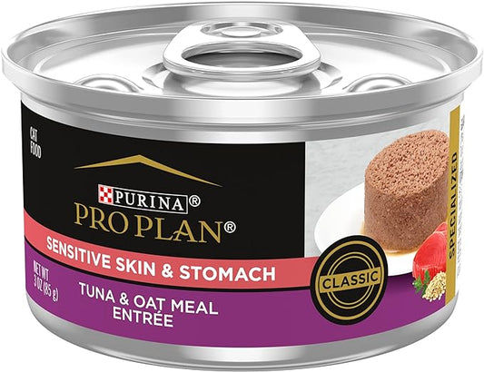 Purina Pro Plan Sensitive Skin and Stomach Cat Food, Tuna and Oat Meal Entree - (Pack of 24) 3 oz. Cans