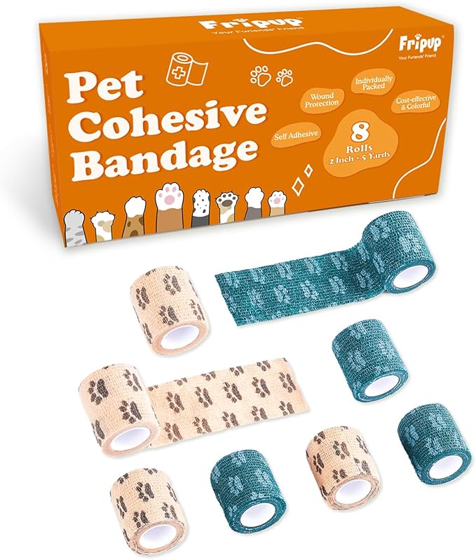 Self Adhesive Bandage Wrap - Non-Woven Bandage Wrap for Wounds Cover, Paws, Leg, Bitter Vet Wrap for Dogs No Chew, Cohesive Bandage Wrap for Animal Cat Horses Birds (2 Inch, 8 Rolls, 2 Colors)