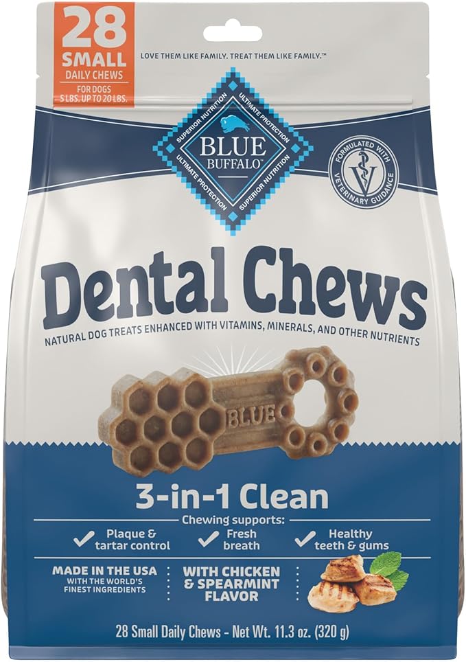 Blue Buffalo Dental Chews Small Natural Dog Treats, Chicken & Spearmint 11.3-oz Bag (28 Count)