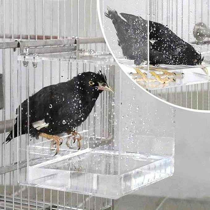 Hanging Bird Bath Cube Bird Bathtub Bath Shower Box Bowl Cage Accessory for Little Bird Canary Budgerigar Parrots Crested Myna Cockatiel Lovebird Parakeet Bath (X L)