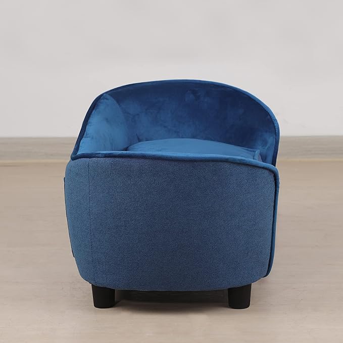Pet Sofa Bed, Velvet & Linen Fabric Pet Couch Chair with Removeable & Washable Cushion for Small Dogs Cats (Blue)