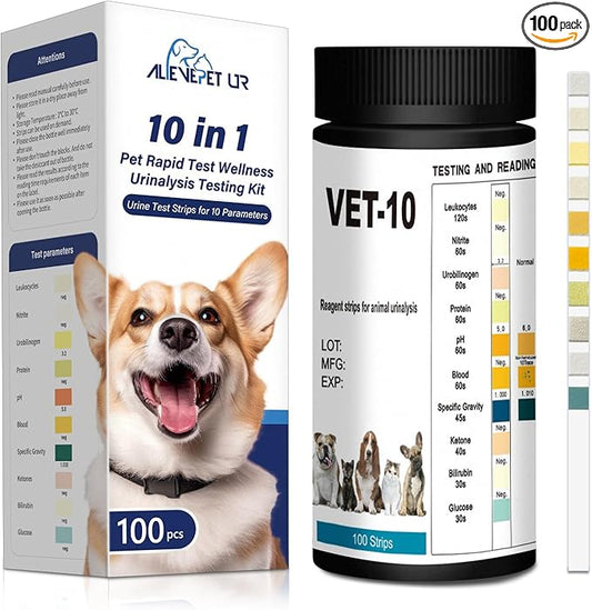 10-Parameter Urine Test Strips for Cat & Dog 10 in 1 UTI Test Kit Pets Rapid Diabetes Urinalysis Testing 100 Counts, 1 Pack