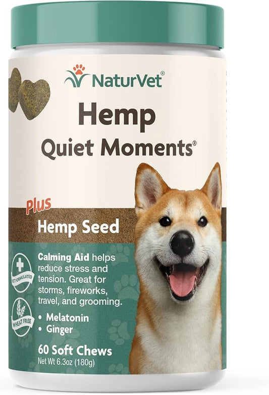 NaturVet Quiet Moments Plus Hemp Calming Aid Soft Chews for Dogs, Count of 60, 60 CT