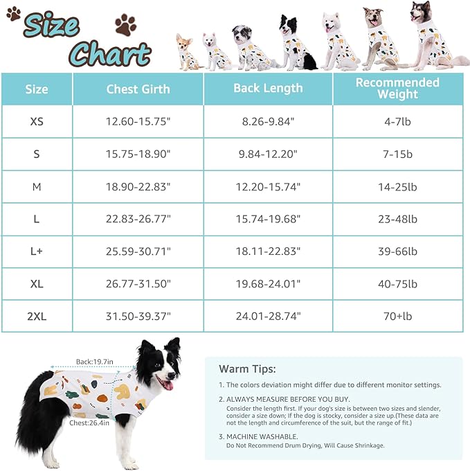Recovery Suit for Dogs, Dog Surgery Recovery Suit with Zipper Closure Post Spay, Neuter, Abdominal Surgical Suit for Male Female Dogs Can Pee, Prevent Licking Dog Onesies, White Bear, L