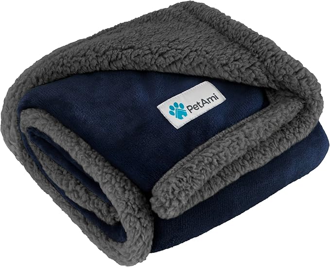 PetAmi WATERPROOF Dog Blanket for Bed, XL Dog Pet Blanket Couch Cover Protection, Sherpa Fleece Leakproof Bed Blanket for Crate Kennel Sofa Furniture Protector, Reversible Soft Plush 80x60 Navy Gray