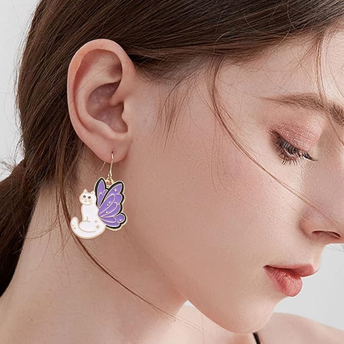 KitBeads 15pcs Enamel Butterfly Cat Charms Mixed Styles Purple Kitten Charms Halloween Bat Tarot Cat Charms for Jewelry Making Bracelets Bulk