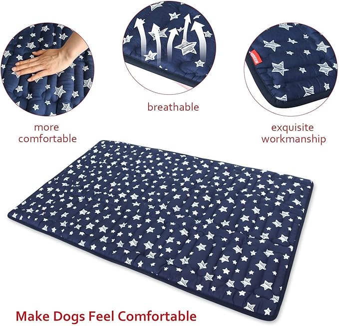 Dog Crate Mat (48" X 30"), Soft Dog Bed Mat with Cute Prints, Personalized Dog Crate Pad, Anti-Slip Bottom, Machine Washable Kennel Pad, Navy
